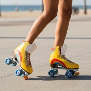 RIdell Quad Outdoor Roller Skates Moxie Rainbow Rider  - Sunshine Yellow-Sz.8